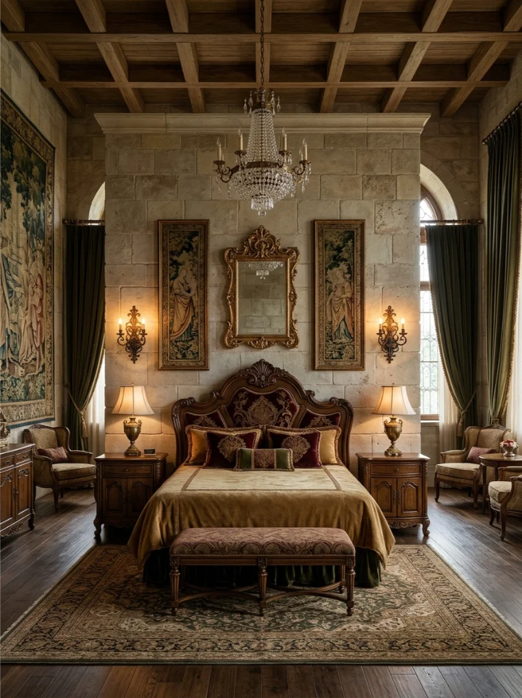 A queen or king  castle bedroom with Fantasy Medieval Bedroom Ideas