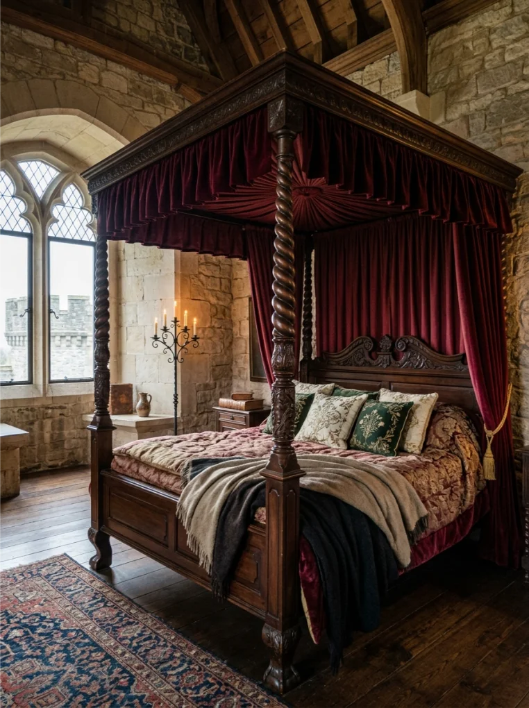  Four Poster Canopy Bed with Fantasy Medieval Bedroom Ideas