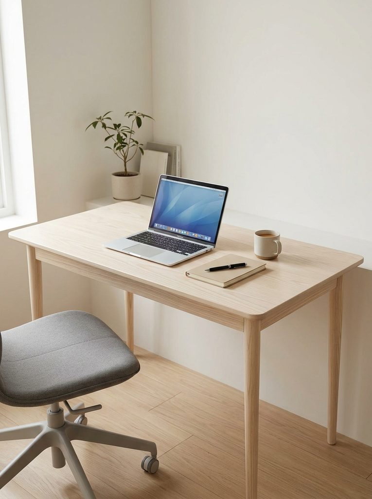 Light wood desk with scandinavian home office