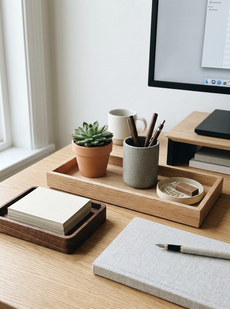 Wooden desk with scandinavian home office