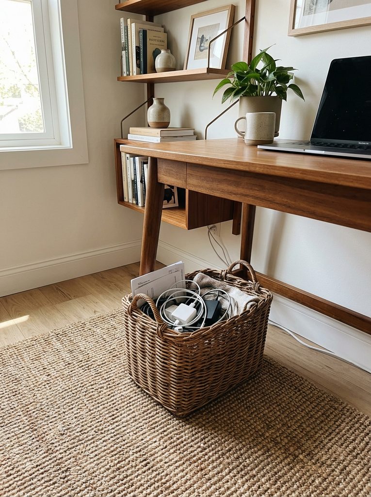 Woven basket with scandinavian home office