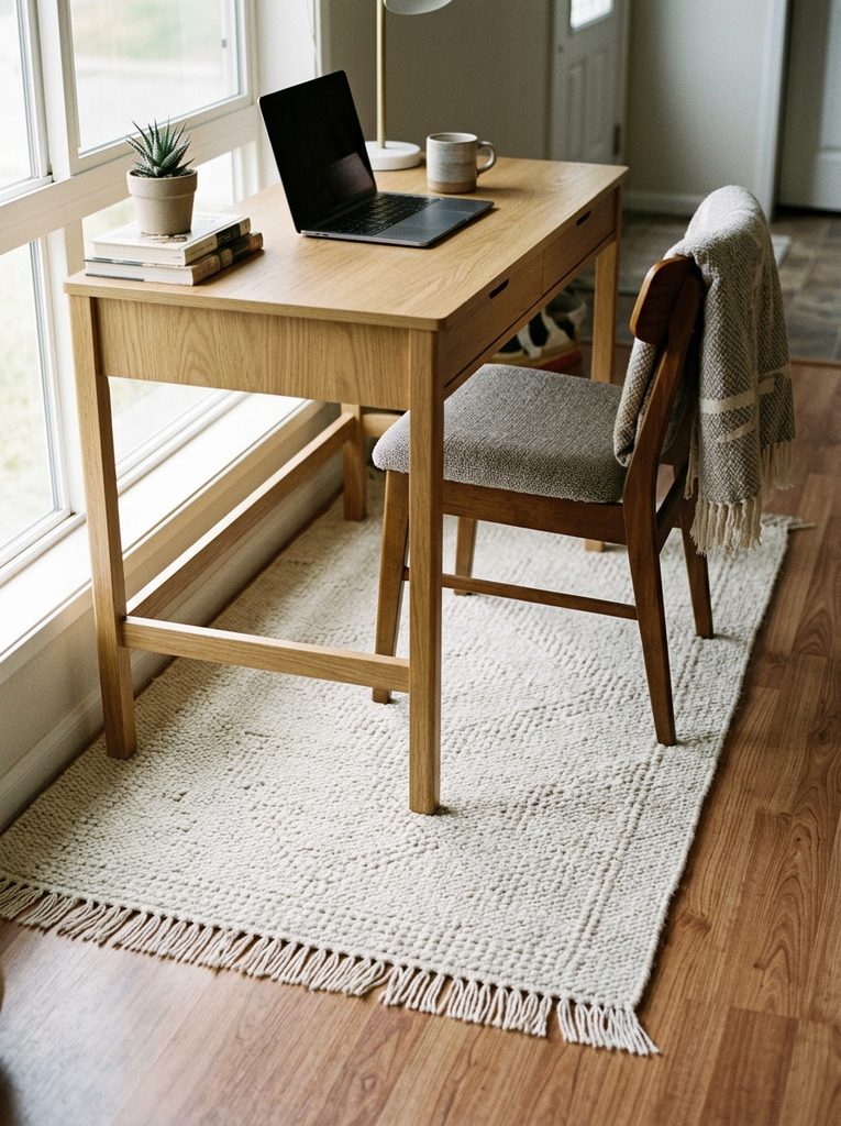 Light wood flooring with scandinavian home office