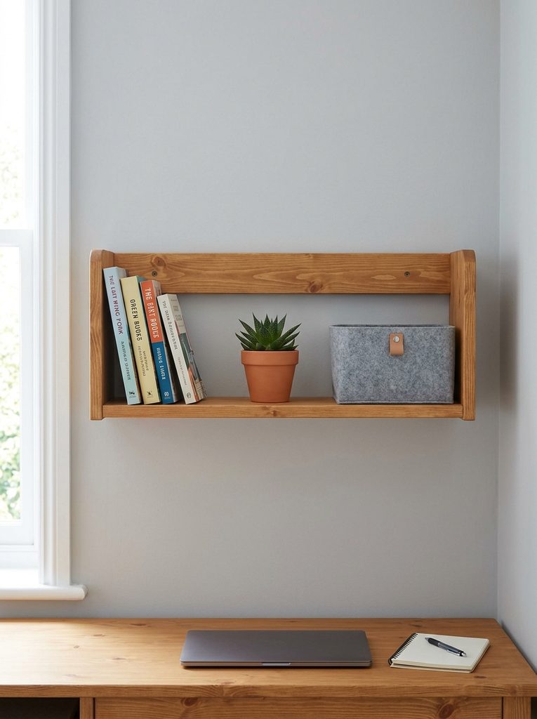 Open shelves with scandinavian home office