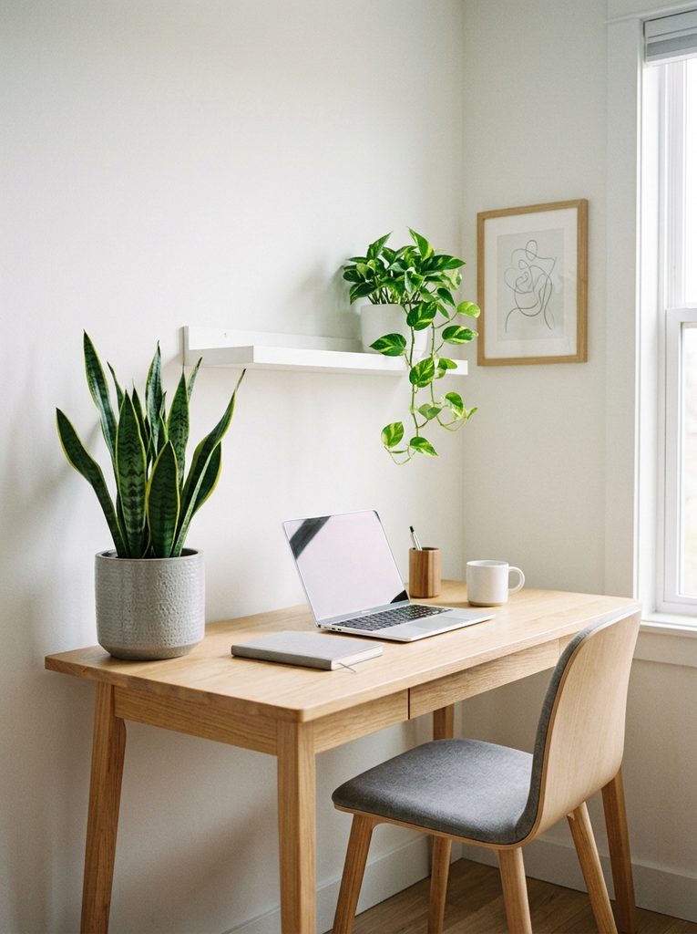 Indoor plants with scandinavian home office