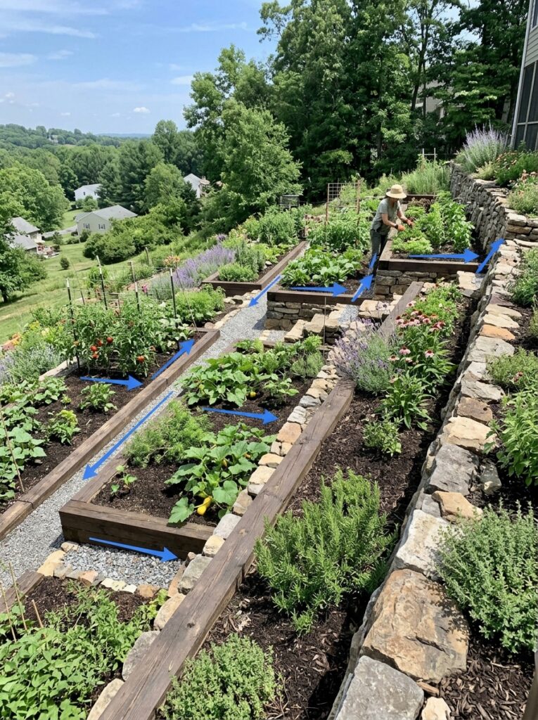 Terraced planting on sloped sites solarpunk architecture designs