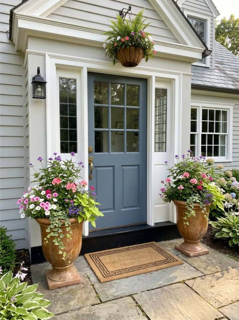 Potted Plants by the Entrance for Summer Decorations