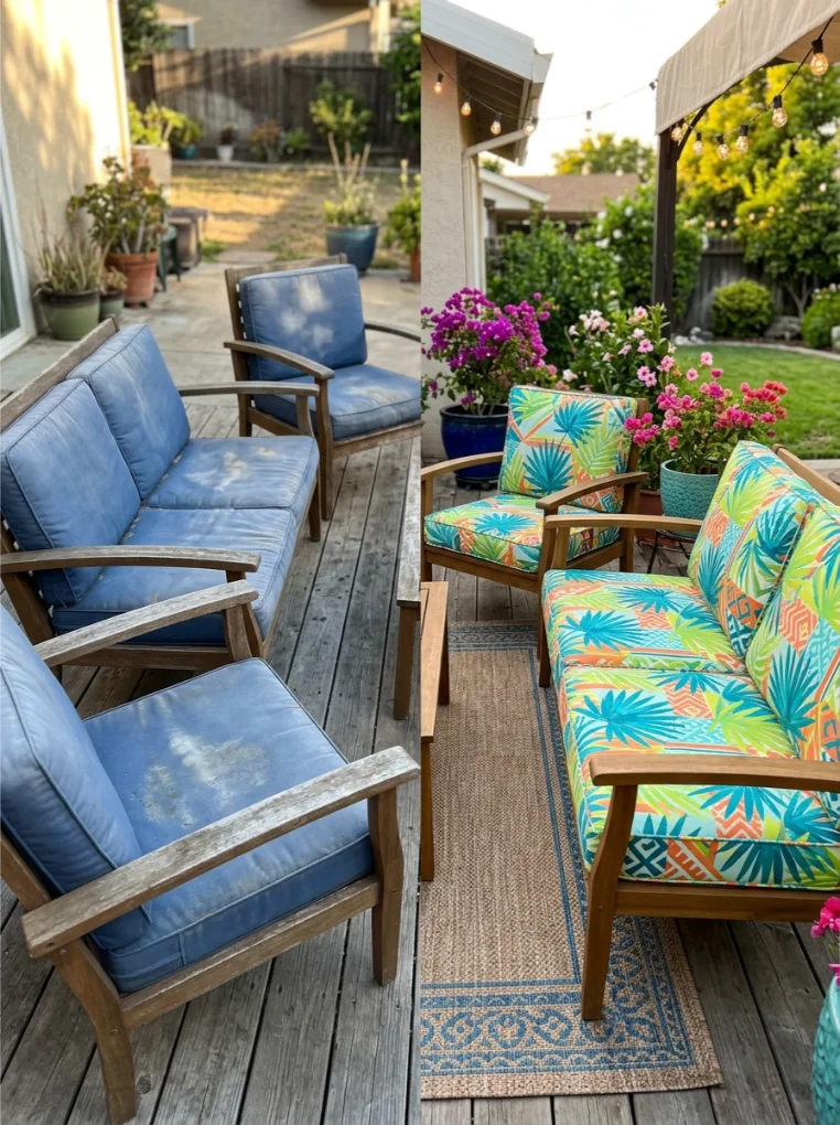 Outdoor Cushions in Bright Fabric for Summer Decorations