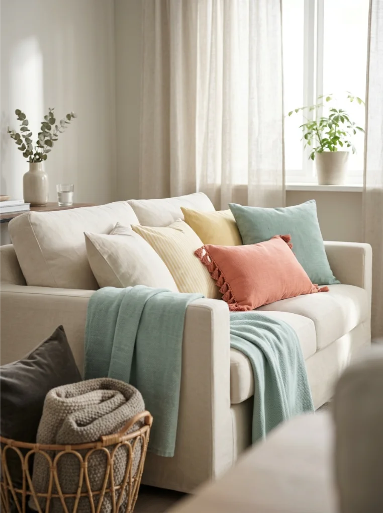Lighter Throw Pillows and Blankets for Summer Decorations