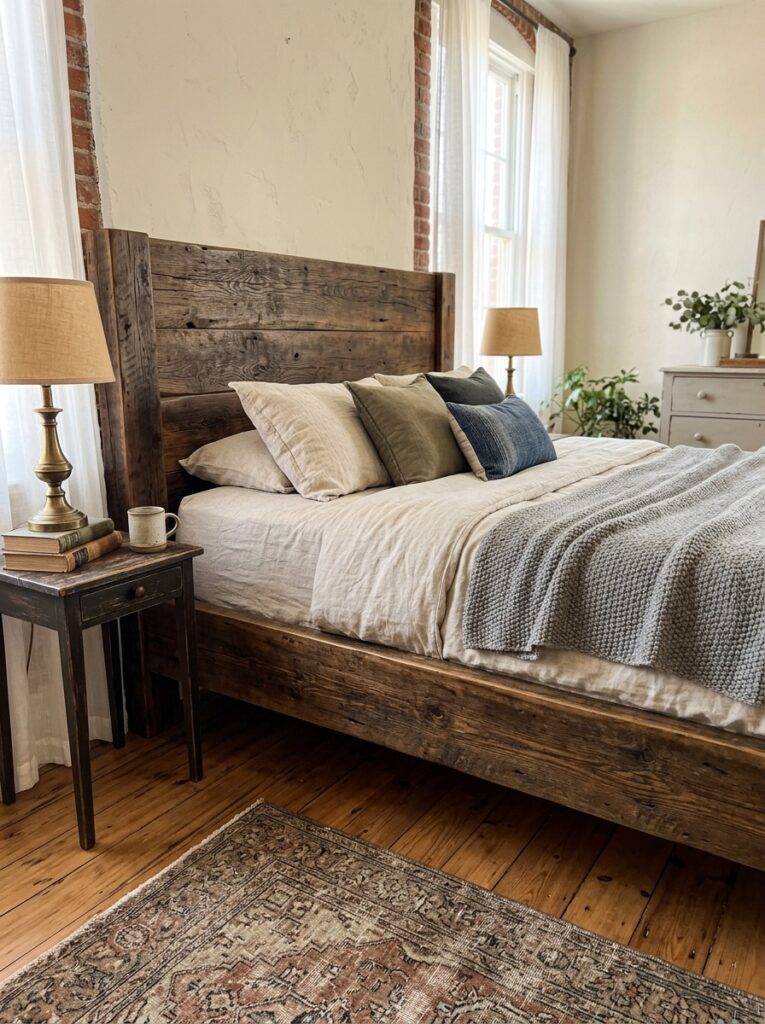 Wood Bed Frame with Western Bedroom Ideas