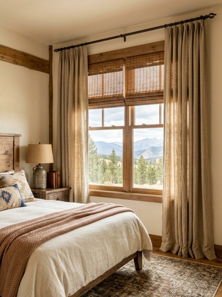 Natural curtains with Western Bedroom Ideas
