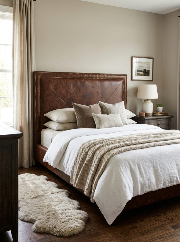 Leather Headboard with Western Bedroom Ideas