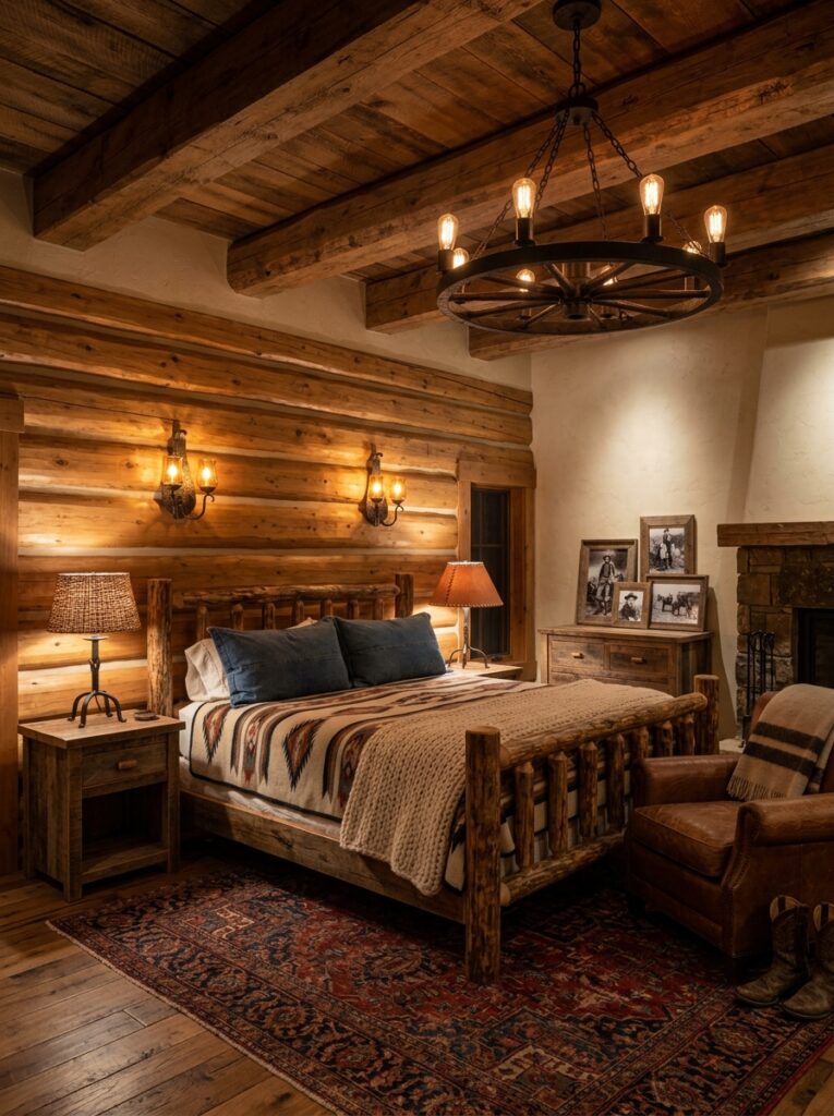 Wood Lighting Fixtures with Western Bedroom Ideas