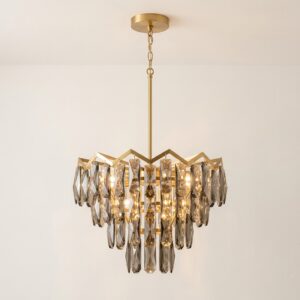 Smoked Crystal & Gold Chandelier
